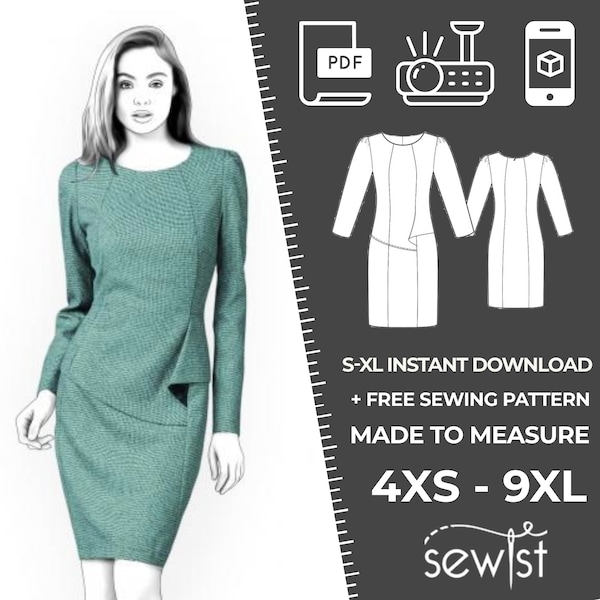 4465 Women's Dress Sewing Pattern PDF - S,M,L,XL / Custom Size - Elegant Wedding, Office, Summer Dress, Simple Guide, Plus Sizes Petite-Tall