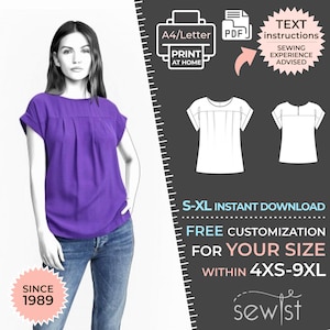 2189 PDF Blouse Sewing Pattern - S-M-L-XL or Made to Measure Sewing Pattern PDF Download