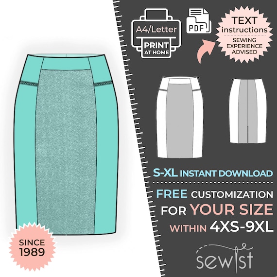 Color Block Pencil Skirt Pattern with Zipper Pockets · S–XL + Custom Size