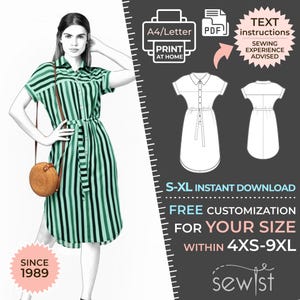 Lekala 2321 - Kleid PDF Muster, Nähmuster PDF, Maßgeschneiderte Schnittmuster für den Privaten und Kommerziellen Gebrauch