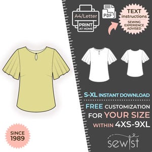 2293 Wzór do szycia bluzki w formacie PDF - S-M-L-XL lub wzór do szycia na miarę Pobierz plik PDF