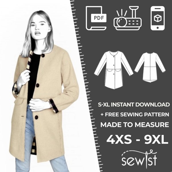4984 Coat Sewing Pattern PDF - S-M-L-XL or Made to Measure Sewing Pattern PDF Download Royalty Free for Personal, Commercial Use