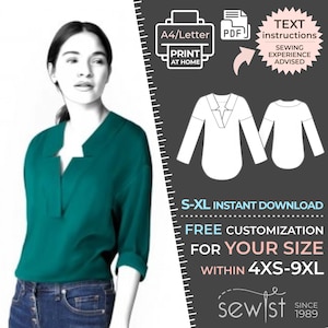 4711 Blouse - S-M-L-XL or Made to Measure Sewing Pattern PDF Download