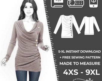 4319 Pullover Pattern - S-M-L-XL or Made to Measure Sewing Pattern PDF Download