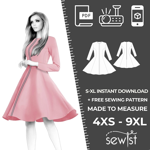 S4106  Women's Dress Sewing Pattern PDF S,M,L,XL / Custom Size - Wedding, Prom, Office, Summer, Party, Simple Guide, Plus Sizes Petite-Tall