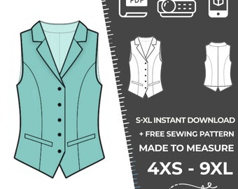 2091 Waistcoat Sewing Pattern PDF Download, S-M-L-XL or Free Made to Measure Personalization, Royalty Free Personal or Commercial Use