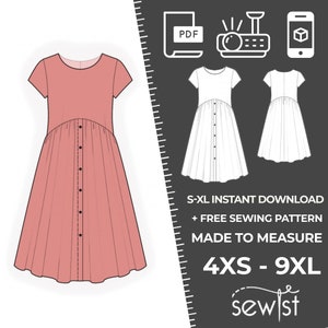 2107  Women's Dress Sewing Pattern PDF - S,M,L,XL / Custom Size - Wedding, Prom, Office, Summer, Party, Simple Guide, Plus Sizes Petite-Tall