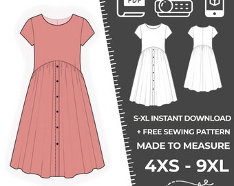 2107  Women's Dress Sewing Pattern PDF - S,M,L,XL / Custom Size - Wedding, Prom, Office, Summer, Party, Simple Guide, Plus Sizes Petite-Tall