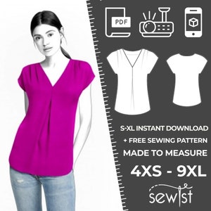 2100 Blouse, Top Sewing Pattern PDF - S-M-L-XL or Made to Measure Sewing Pattern PDF Download Royalty Free for Personal, Commercial Use