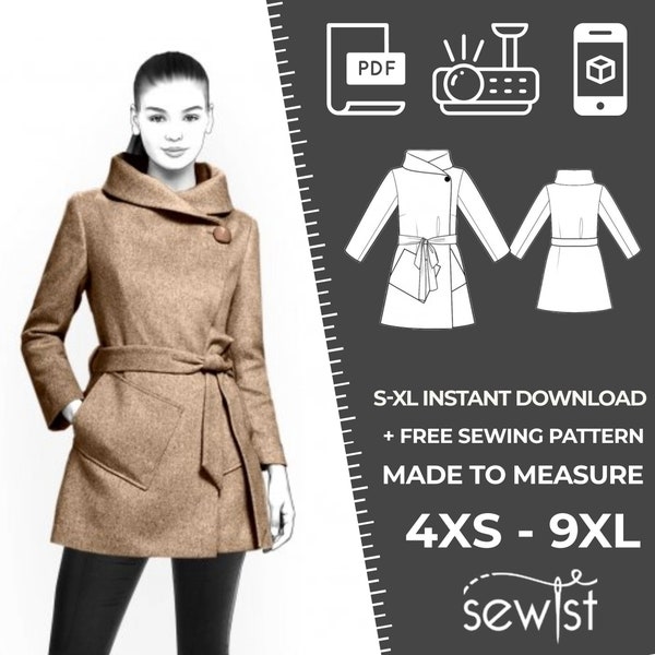4613 Coat Sewing Pattern - S-M-L-XL or Made to Measure Sewing Pattern PDF Download - Women Jacket, Ladies Clothes, PDF pattern