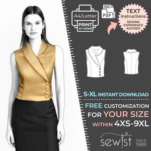 2445 Vest Sewing Pattern PDF Download, S-M-L-XL or Free Made to Measure Personalization, Royalty Free Personal or Commercial Use