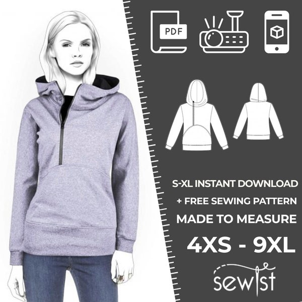 4341 Sweatshirt Pattern S-M-L-XL or Made to Measure Sewing Pattern PDF Download