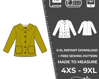 2077  Women's Jacket Sewing Pattern PDF - S,M,L,XL /Custom Size - Wedding, Prom, Office, Summer, Party, Simple Guide, Plus Sizes Petite-Tall