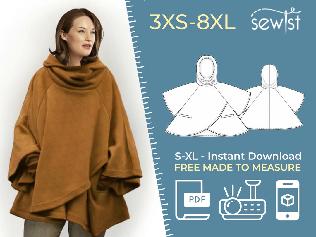 Lekala 5798 Poncho Sewing Pattern PDF Download S-M-L-XL or - Etsy