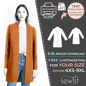 2076 Coat Sewing Pattern PDF - S-M-L-XL or Made to Measure Sewing Pattern PDF Download Royalty Free for Personal, Commercial Use
