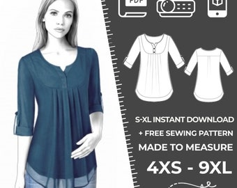 2092 PDF Blouse Sewing Pattern - S-M-L-XL or Made to Measure Sewing Pattern PDF Download