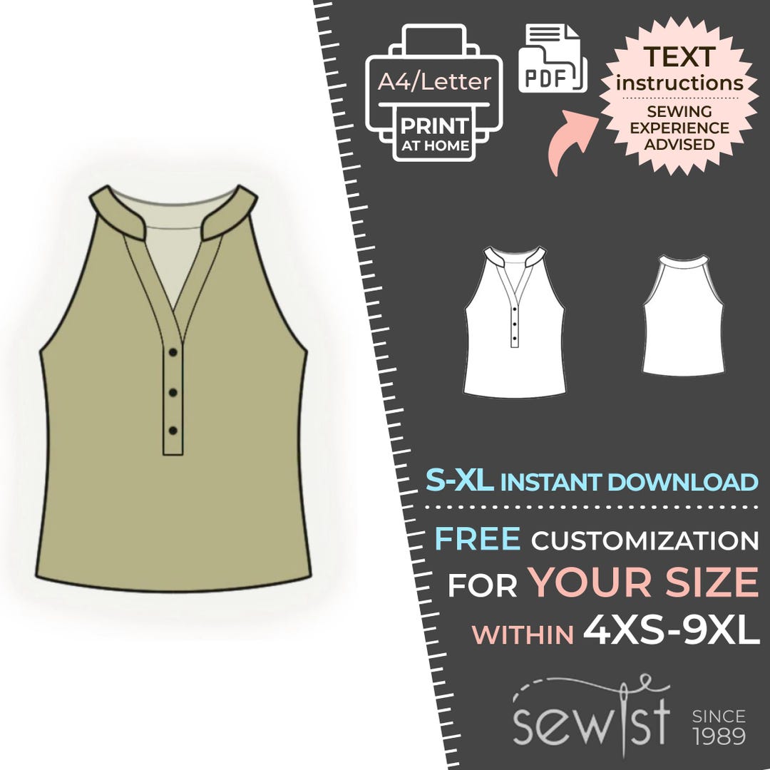 2717 Top Sewing Pattern PDF - S-M-L-XL or Made to Measure Sewing ...