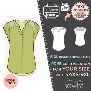 2274 Blouse - S-M-L-XL or Made to Measure Sewing Pattern PDF Download