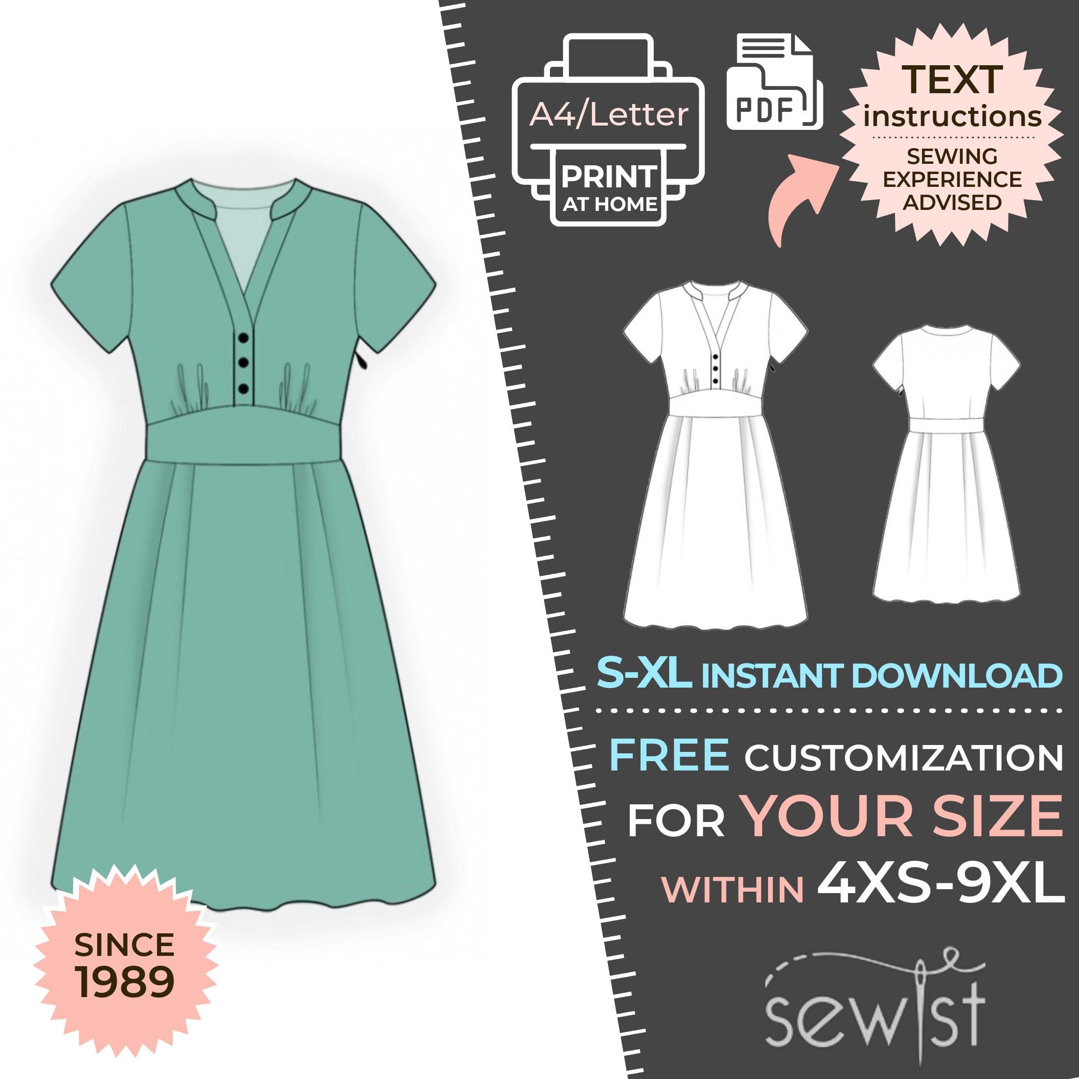 Lekala 2326 - Kleid PDF Muster, Nähmuster PDF, Maßgeschneiderte Schnittmuster für den Privaten und Kommerziellen Gebrauch