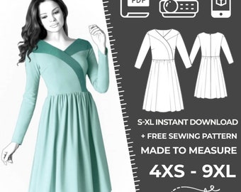 2122 Women's Dress Sewing Pattern PDF - S,M,L,XL / Custom Size - Elegant Wedding, Office, Summer Dress, Simple Guide, Plus Sizes Petite-Tall