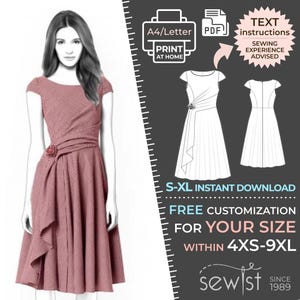 May include: A printable sewing pattern for a pink gingham dress with a bow detail. The pattern is available in sizes 4XS to 9XL and includes instructions for sewing. The pattern is available for instant download.