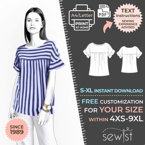 2357 Blouse, Top Sewing Pattern PDF - S-M-L-XL or Made to Measure Sewing Pattern PDF Download Royalty Free for Personal, Commercial Use
