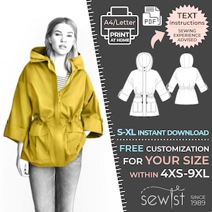 4966 Parka Sewing Pattern - S-M-L-XL or Made to Measure Sewing Pattern PDF Download - Women Jacket, Ladies Clothes, PDF pattern