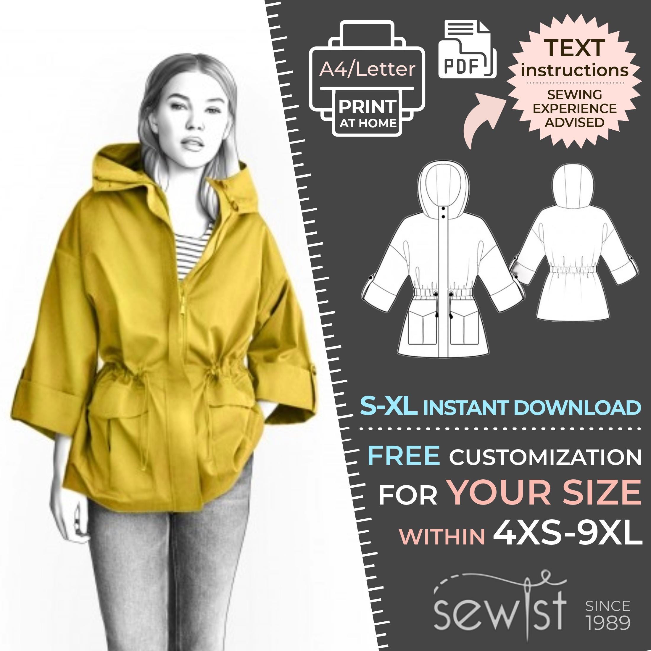 4966 Parka Sewing Pattern - S-M-L-XL or Made to Measure Sewing Pattern PDF Download - Women Jacket, Ladies Clothes, PDF pattern