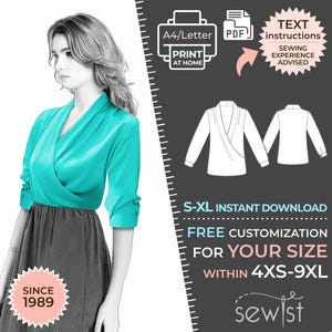 2298 PDF Blouse Sewing Pattern - S-M-L-XL or Made to Measure Sewing Pattern PDF Download