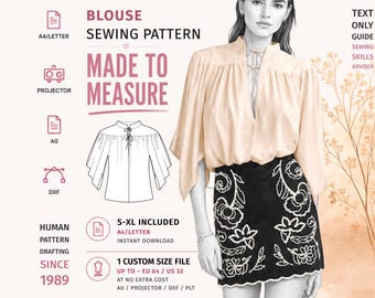 Cape Sleeve Blouse Sewing Pattern with Tie Neck · S–XL + Custom Size