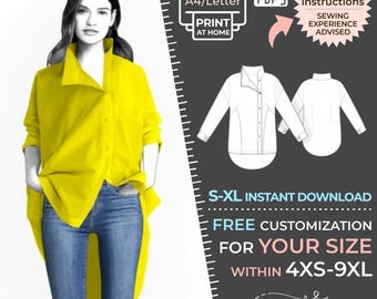 2587 Shirt Sewing Pattern PDF - S-M-L-XL or Made to Measure Sewing Pattern PDF Download Royalty Free for Personal, Commercial Use