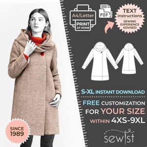 2191 Coat Sewing Pattern PDF - S-M-L-XL or Made to Measure Sewing Pattern PDF Download Royalty Free for Personal, Commercial Use