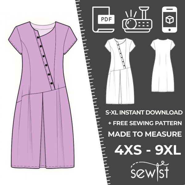 2072  Women's Dress Sewing Pattern PDF - S,M,L,XL / Custom Size - Wedding, Prom, Office, Summer, Party, Simple Guide, Plus Sizes Petite-Tall