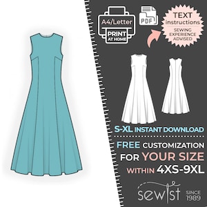 2496 レディースドレス縫製パターン PDF - S、M、L、XL / カスタムサイズ - 結婚式、プロム、オフィス、夏、パーティー、シンプルガイド、プラスサイズ（小柄～背の高い方）