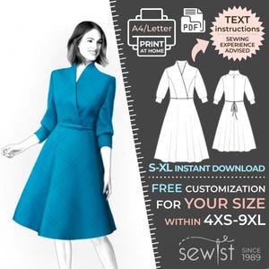 4744 レディースドレス縫製パターン PDF - S、M、L、XL / カスタムサイズ - エレガントな結婚式、オフィス、夏のパーティー、シンプルなガイド、プラスサイズプチトール
