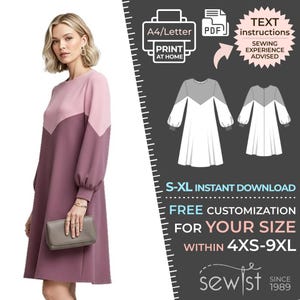 2663 Damenkleid Schnittmuster PDF - S, M,L,XL / Custom Size - Elegante Hochzeit, Büro, Sommerkleid, Simple Guide, Plus Sizes Petite-Tall