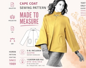 Cape Coat Sewing Pattern PDF · Swing Coat with Round Pockets · S–XL + Custom Size
