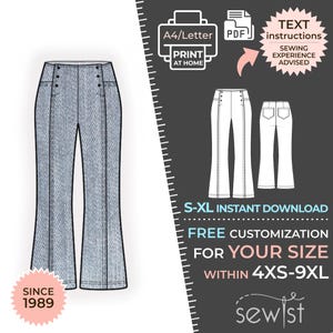 2244 Jeans Pants Sewing Pattern PDF - S-M-L-XL or Made to Measure Sewing Pattern PDF Download Royalty Free for Personal, Commercial Use