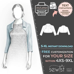 5865 Bolero PDF Sewing Pattern - S-M-L-XL or Made to Measure Sewing Pattern PDF Download