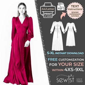 2398 レディースドレス縫製パターン PDF - S、M、L、XL / カスタムサイズ - エレガントなウェディング、オフィス、サマードレス、シンプルガイド、プラスサイズプチトール