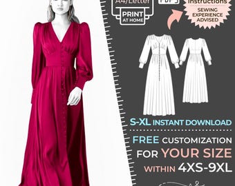 2398 Women&#39;s Dress Sewing Pattern PDF - S,M,L,XL / Custom Size - Elegant Wedding, Office, Summer Dress, Simple Guide, Plus Sizes Petite-Tall