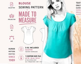 Keyhole Neck Blouse Pattern · Pleated Cap Sleeve Top · S–XL + Custom Size