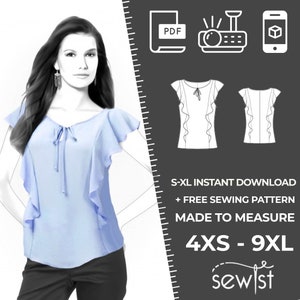 4261 PDF S-M-L-XL Sewing Pattern for Blouse, Personalized for Custom Size, Women Clothing