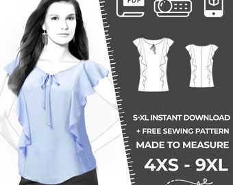 4261 PDF S-M-L-XL Schnittmuster für Bluse, personalisierbar für Wunschgrößen, Damen Kleidung