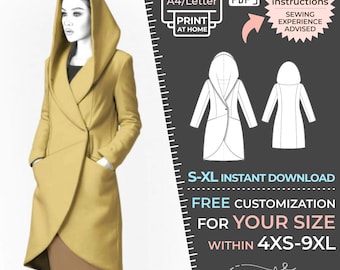 2523 PDF Coat Sewing Pattern - S-M-L-XL or Made to Measure Sewing Pattern PDF Download