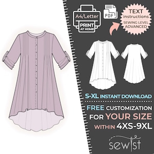 2112 Tunic Sewing Pattern - S-M-L-XL or Made to Measure Sewing Pattern PDF Download