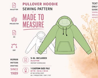 Pullover Hoodie Sewing Pattern PDF · Kangaroo Pocket Sweatshirt · S–XL + Custom Size