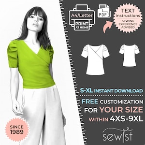 2362 Blouse, Top Sewing Pattern PDF - S-M-L-XL or Made to Measure Sewing Pattern PDF Download Royalty Free for Personal, Commercial Use