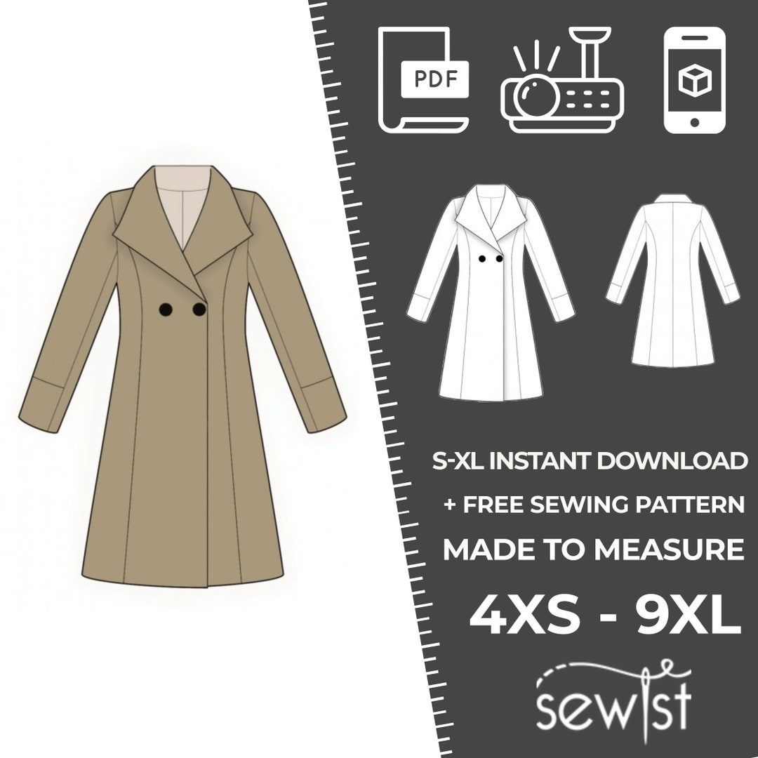 2177 Women's Coat Sewing Pattern PDF S,M,L,XL / Custom Size Elegant ...
