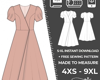 2074 Women's Dress Sewing Pattern PDF - S,M,L,XL / Custom Size - Elegant Wedding, Office, Summer Party, Simple Guide, Plus Sizes Petite-Tall